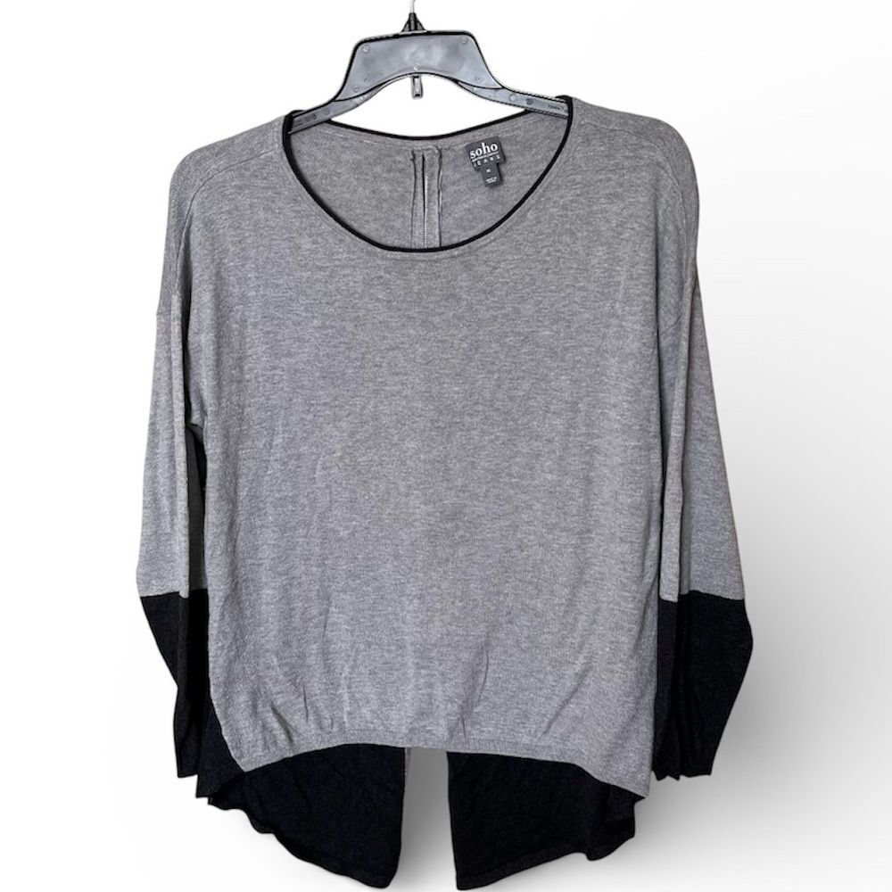 Soho Jeans New York & Co. Gray Color-Block Mixed-Media Sweater Top Shirt Size XL